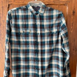Woolrich Men’s Teal Blue Brown Plaid Flannel Shirt M